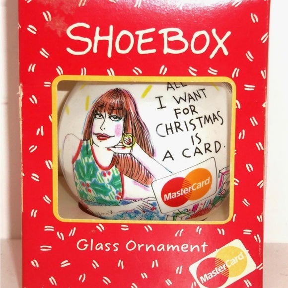 1992 Hallmark Shoebox Glass Christmas Ornament Mastercard All I Want In Box - Picture 1 of 4